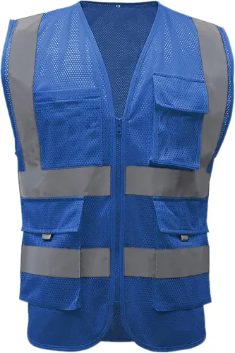Miniatura 12 de TOPTIE Chaleco de seguridad frontal con cremallera de alta visibilidad clase 2 con 9 bolsillos y tiras reflectantes, cumple con las normas ANSI/ISEA