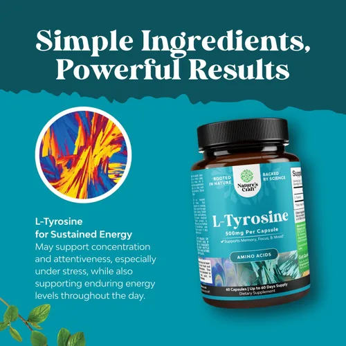 Miniatura 6 de Free Form L - Cápsulas de tirosina de 500 mg – Suplemento de L-tirosina de alta resistencia para energía mental y apoyo al enfoque – Suplemento