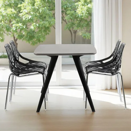 Miniatura 9 de Karl home Juego de 4 sillas de comedor negras modernas, sillas apilables de plástico con 4 patas de metal cromado para comedor, sala de estar, sala