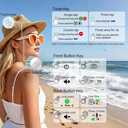 Miniatura 7 de Gafas Inteligentes con Cámara Gafas AI Gafas Bluetooth Lentes Reemplazables, Batería de 48H para Viajes, Conferencias y Vlogging. Traducción, Blanco