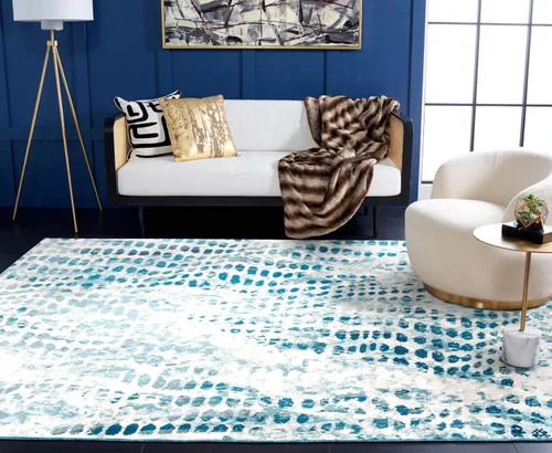Miniatura 10 de SAFAVIEH Aria Collection - Alfombra de pasillo de 2 x 8 pies, color crema y verde azulado, diseño abstracto bohemio moderno, no desprende pelusa