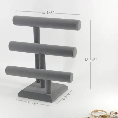 Miniatura 5 de 7TH VELVET Organizador de joyas con 3 niveles, fácil para collares, pulseras y relojes, soporte de mesa, soporte de exhibición de barra en T
