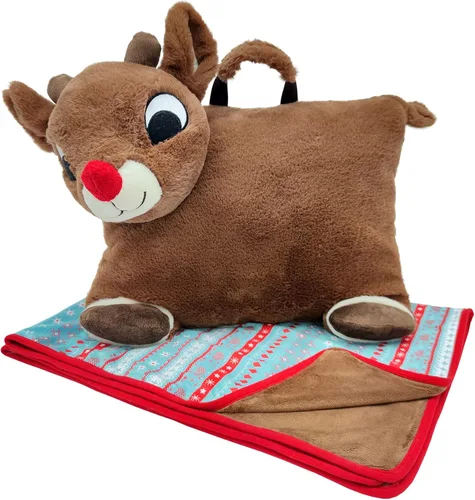 Animal Adventure® | Rudolph The Red-Nosed Reindeer® | Rudolph| Character Cuddle Combos™| 2 en 1 Stow-n-Throw Cuddle Bud con asa de transporte y