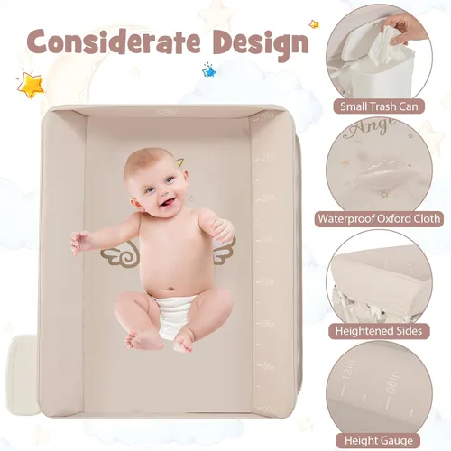 Miniatura 2 de BABY JOY Cambiador portátil para bebé, estación de cambio de pañales plegable con ruedas, altura ajustable, estante de almacenamiento grande
