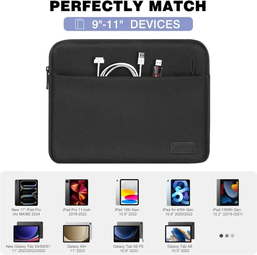 Miniatura 2 de MoKo Funda para tablet de 9-11 pulgadas - Estuche de transporte para iPad Pro M4/Air M2/5/4/3, iPad 10th/9/8/7, Tab S8/S9, Negro