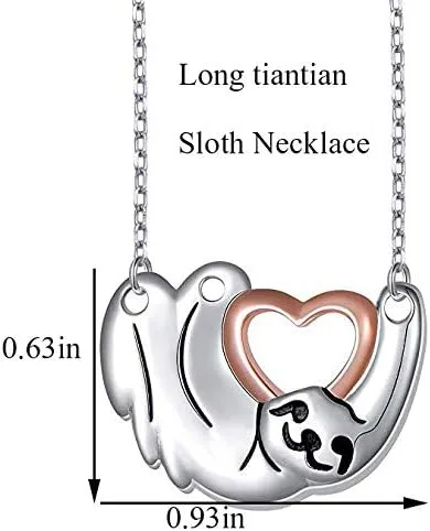 Miniatura 2 de Collar largo tiantian de plata con forma de corazón de perezoso para mujer, collar con colgante de Solth, con tarjeta de mensaje, joyería de Navidad