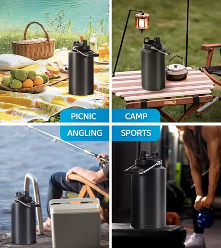 Miniatura 6 de Jarra de Agua de Galón, Botella de Agua Aislada, Jarra de 1 Galón con Asa, Botella de Agua Grande de Acero Inoxidable de 128 oz de Boca Ancha