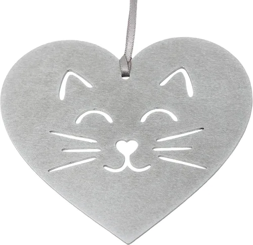 Adorno de corazón de gato, regalo de Navidad para amantes de los gatos, decoración de fiesta de árbol de metal de aluminio