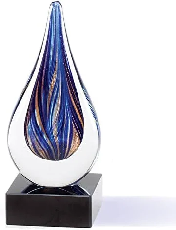 SHOP AWARDS AND GIFTS Premio de vidrio esculpido artístico personalizable de 7 pulgadas colores soplados a mano sobre base negra, incluye