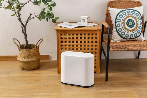 Miniatura 8 de KLGO Basurero de plástico delgado de 10 litros con tapa, canasta de basura de doble barril de 2.4 galones, contenedor de basura rectangular