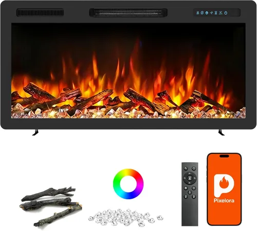 Calentador de chimenea eléctrico de llama 3D de 9.89 pulgadas. Las llamas 3D hiperrealistas aportan un ambiente acogedor a la chimenea. Rosa