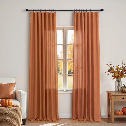Miniatura 148 de KOUFALL Juego de 2 cortinas de puerta francesa, cortinas de lino para puerta/ventana, cortina transparente boho para cristal lateral delantero