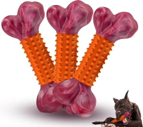 Miniatura 17 de Juguetes resistentes para perros masticadores agresivos de raza grande, hueso para masticar con sabor a tocino, juguete masticable de nailon y goma