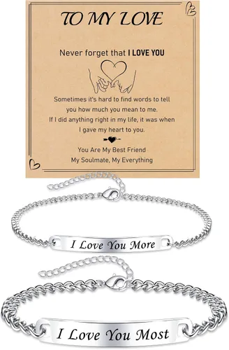 Miniatura 14 de Pulseras a juego, pulseras de pareja, regalos de aniversario para él y ella, novio y novia, pulseras de acero inoxidable, joyería de relación