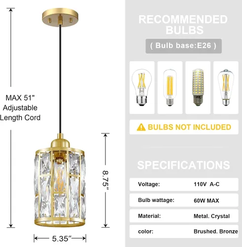 Miniatura 3 de Paquete de 3 colgantes de isla de cocina con pantalla de cristal de 5.4 pulgadas, acabado dorado claro, moderno con pantalla de metal de cristal