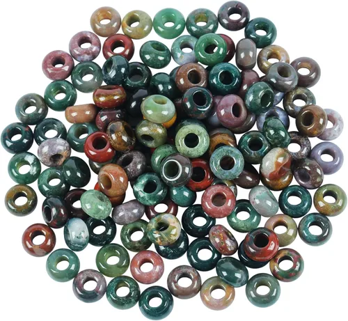 Miniatura 16 de 20 cuentas de jade Rondelle Picasso de piedra suelta de agujero grande para cristales y piedras curativas para hacer joyas Multicolor Picasso Jade