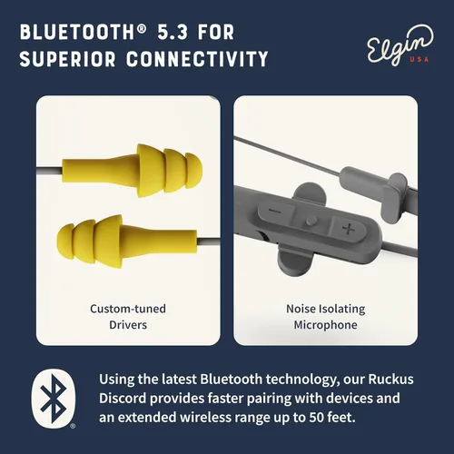 Miniatura 6 de Auriculares Elgin Ruckus inalámbricos Bluetooth con protección auditiva, 25 dB NRR, micrófono con cancelación de ruido, batería de 12 horas, a