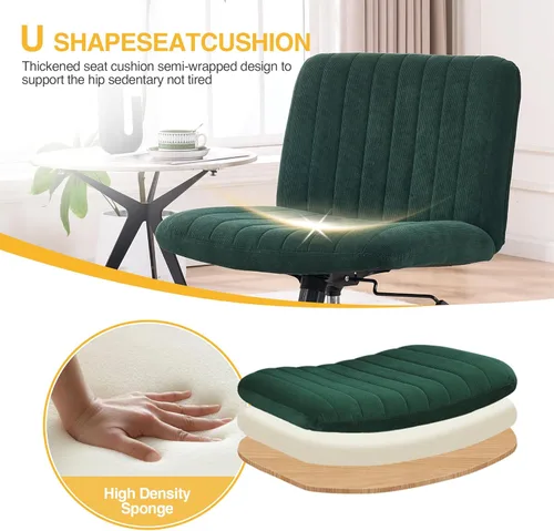 Miniatura 5 de Silla de escritorio sin reposabrazos, sin ruedas, silla de oficina tapizada de terciopelo ancho, patas cruzadas, asiento grande, altura ajustable
