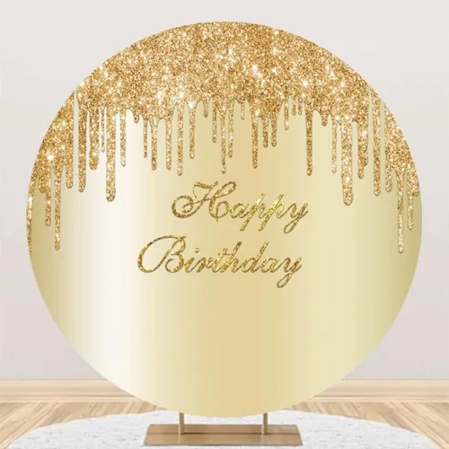 YongFoto Fondo redondo de poliéster dorado de 3 x 3 pies con purpurina para fiesta de feliz cumpleaños, fondo circular para niñas y mujeres,