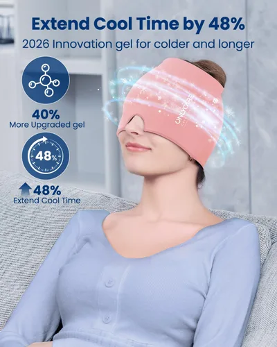 Miniatura 4 de ONLYCARE Gorro de alivio para migraña, máscara calmante para migraña, envoltura de gel de hielo para cabeza sin olor mejorada, terapia de frío