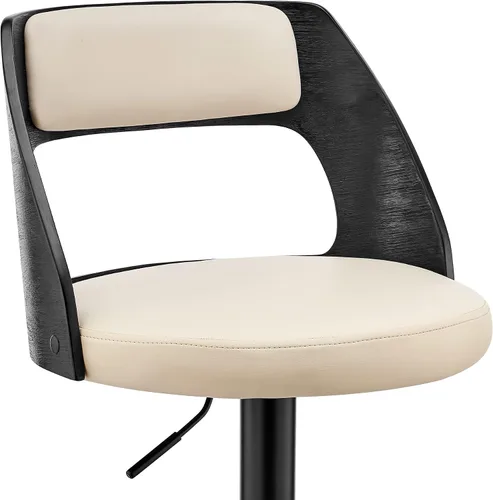 Miniatura 8 de Armen Living Paulo Taburete giratorio ajustable de piel sintética y madera negra con base negra Crema/Negro