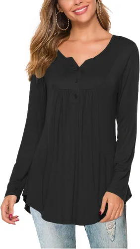 Miniatura 3 de Halife Blusa casual de manga larga con cuello en V para mujer, ajuste holgado, plisada