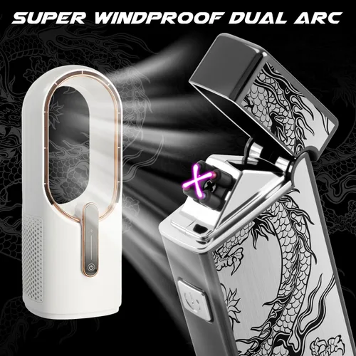 Miniatura 5 de LcFun Encendedor eléctrico recargable por USB, resistente al viento, de plasma, doble arco con indicador de batería LED, sin llama, encendedores
