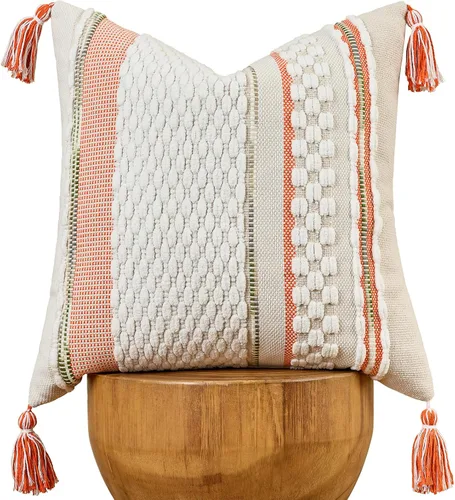 Miniatura 17 de AmHoo - Fundas de almohada de 18 x 18 pulgadas con borlas, fundas de almohada decorativas tejidas con textura de chenilla estilo boho para sofá
