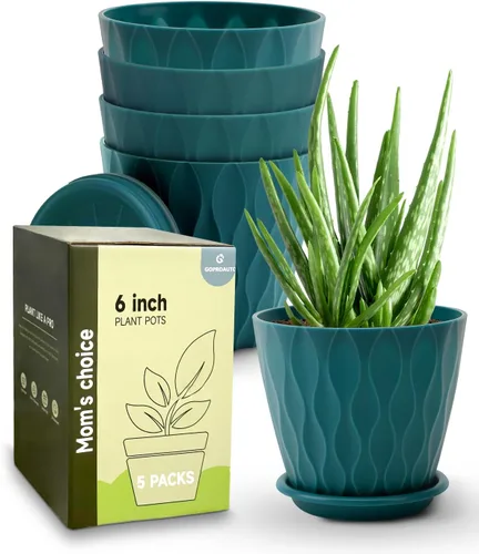 Macetas de 6 Pulgadas para Interior con Orificio de Drenaje y Bandeja, Macetas de Flores para Jardín Interior y Exterior, Multicolor, Paquete de 5