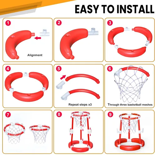Miniatura 6 de SpringFlower Aro de baloncesto para piscina, juguetes flotantes para piscina, juego de anillo con lanzamiento de anillo, bolas y bomba, 2 en 1
