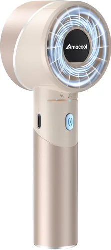 AMACOOL Mini ventilador turbo de mano, 17 horas de funcionamiento, 4 velocidades, cuerpo de metal fresco, ventilador de mano personal recargable,