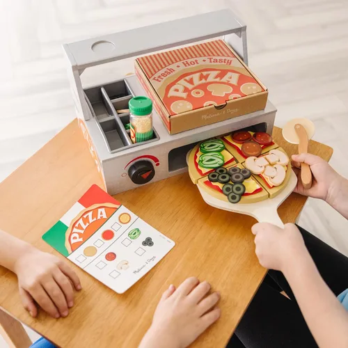 Miniatura 2 de Melissa & Doug - Juego de pizza de madera Top & Bake con comida de juguete (41 piezas) Juguete de preescolar, juego de comida de madera