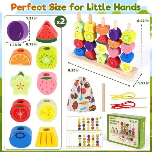 Miniatura 7 de Montessori - Juguetes apilables de cuentas de madera: regalos de cumpleaños para niños y niñas de 2, 3 y 4 años, juego de secuencia para niños