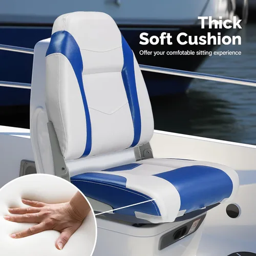 Miniatura 4 de PEXMOR Asientos de barco, respaldo bajo/alto, plegables, impermeables, asiento de capitán, 2 paquetes (respaldo alto, azul y blanco)