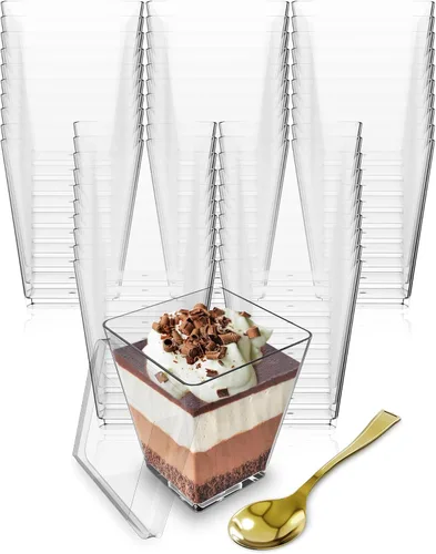 Miniatura 7 de Mini Copas de Postre con Cucharas (PAQUETE DE 50) (Cucharas Transparentes) (Sin Tapas) – Copas de Plástico de 5 oz para Aperitivos para Parfait
