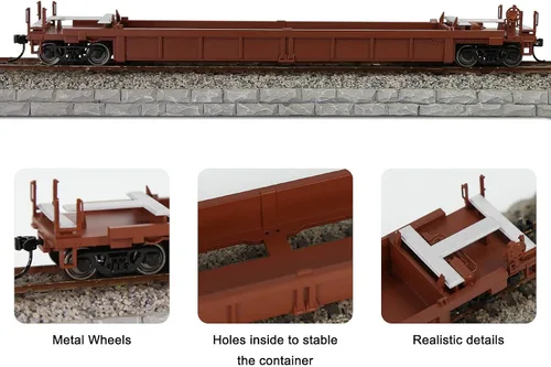 Miniatura 2 de Evemodel C8749 HO Scale 40ft Well Car 1:87 Fondo cóncavo 40' Carro de coche plano (3pcs - marrón)