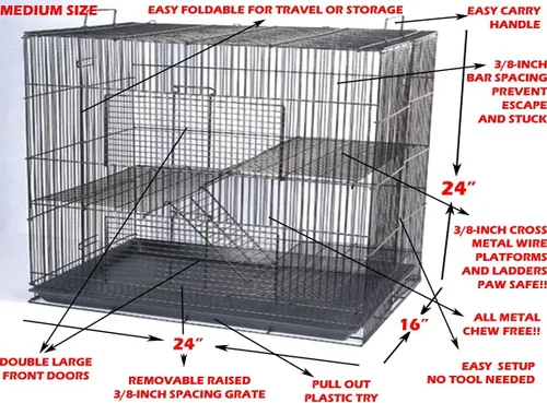 Miniatura 3 de Jaula de 3 niveles plegable para hurones, chinchillas, deslizadores de azúcar y ratas, portador de animales a prueba de mordidas, jaula de viaje