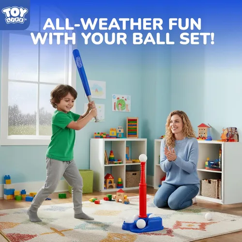 Miniatura 7 de Set de T-Ball de TOY Life para niños pequeños de 1-3 y 3-5 años, juego de bateo con bate ajustables, bat de béisbol - Set de béisbol para niños