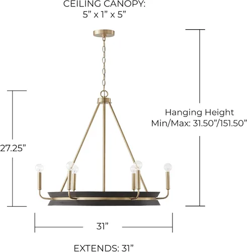 Miniatura 8 de Capital Lighting 447361KR Finn - Candelabro redondo de madera de mango hecho a mano, 6 luces, 360 vatios totales, 27 pulgadas de alto x 31 pulgadas