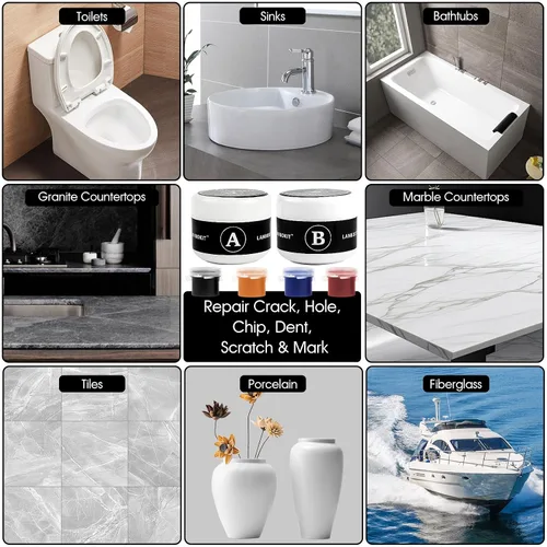Miniatura 6 de LANBOKIT Kit de Reparación de Bañeras de Azulejos y Fibra de Vidrio (Coincidencia de Color), Kit de Reparación de Fregadero de Porcelana, Kit