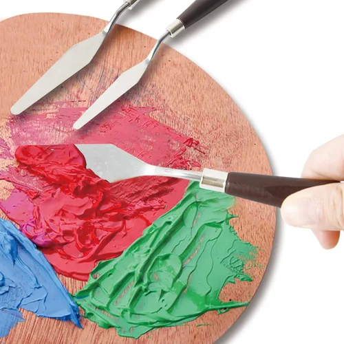 Miniatura 6 de CONDA Cuchillo de paleta para pintura de acero inoxidable, espátula, cuchillo de paleta de pintura al óleo, cuchillos de metal, mango de madera