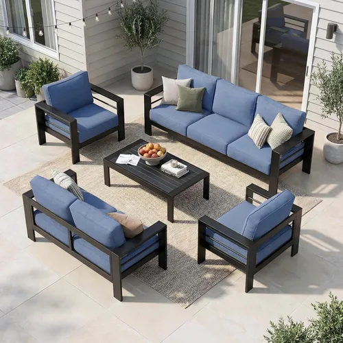 Solaste Juego de muebles de patio de aluminio para todo tipo de clima, moderno juego de muebles de metal para exteriores con asientos profundos de