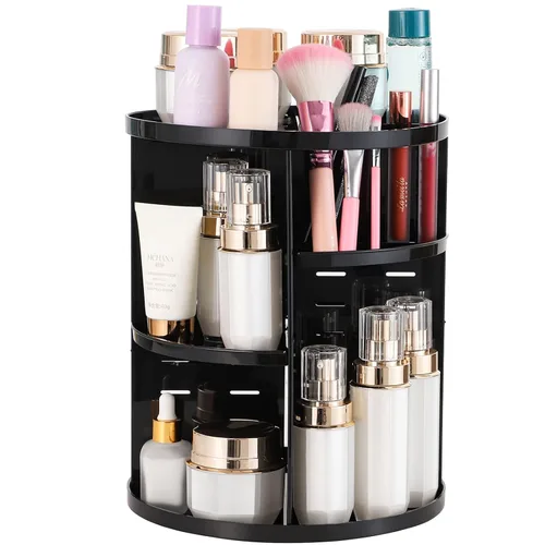 Cq acrylic Organizador de maquillaje giratorio para tocador, organizador giratorio ajustable y organizador de maquillaje para mostrador, organizador