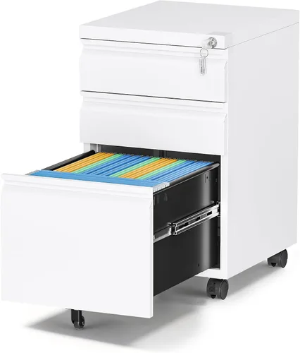 Miniatura 29 de Archivador de metal con 2 cajones con cerradura, gabinete archivador con soporte para impresora móvil y estantes para archivos de tamaño Negro
