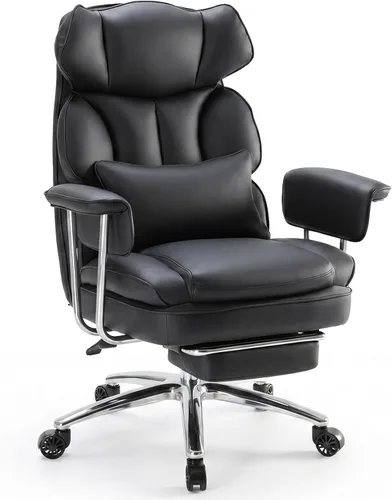 Miniatura 9 de Silla de oficina ejecutiva Sweetcrispy para casa y oficina - Ergonómica, grande, alta, con respaldo alto con reposapiés y soporte lumbar, Blanco