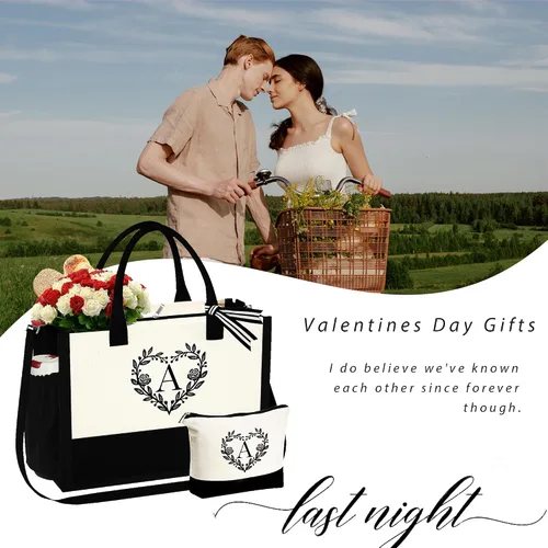 Miniatura 3 de YOOLIFE Regalos para mujeres – Bolsa de playa con monograma inicial con bolsa de maquillaje, día de la madre, regalos de cumpleaños para mujeres