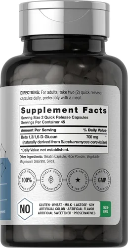 Miniatura 2 de Horbäach Beta Glucan 1 3D 700 mg 90 Cápsulas Beta 1,3, 1,6 D Glucano Suplemento sin OMG, sin gluten