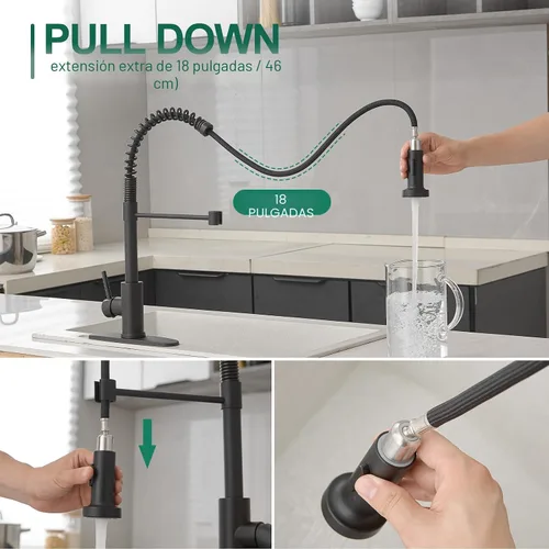 Miniatura 2 de VOTON Grifo de Cocina Negro con Rociador Extraíble Grifo de Fregadero de Cocina Extraíble Acero Inoxidable Comercial Resorte Grifos de Cocina