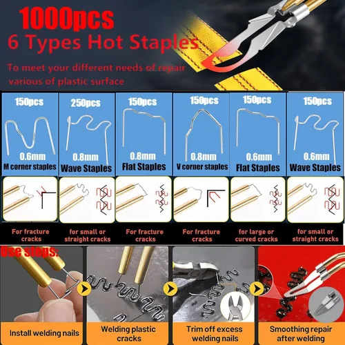 Miniatura 5 de Soldador de Plástico Mejorado de 220W, Kit de Soldador de Reparación de Soldadura de Plástico 2 en 1, 1000 PCS Pistola de Soldadura de Grapadora
