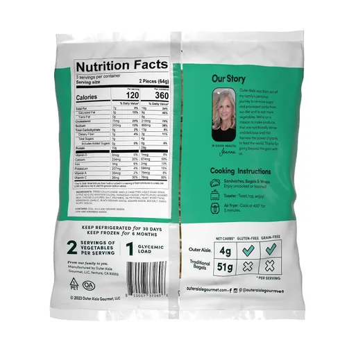 Miniatura 2 de Outer Aisle Pan de coliflor Todo menos los carbohidratos Keto, sin gluten, panes de sándwich de coliflor bajos en carbohidratos Paquete de 5